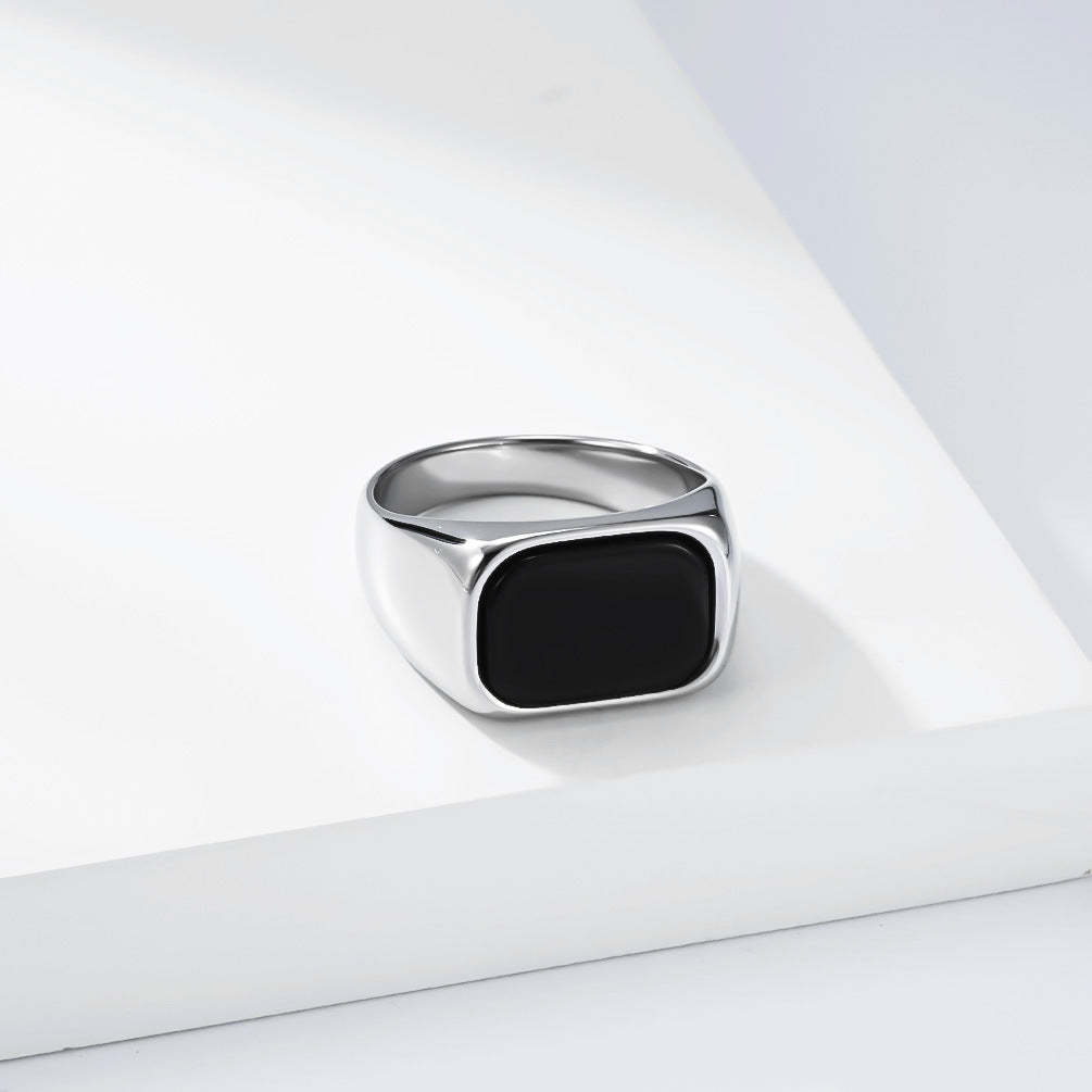 Planderful Everyday Genie Steel Ring Black Square Stone Titanium Durable Mens Jewelry Size 7 To 13