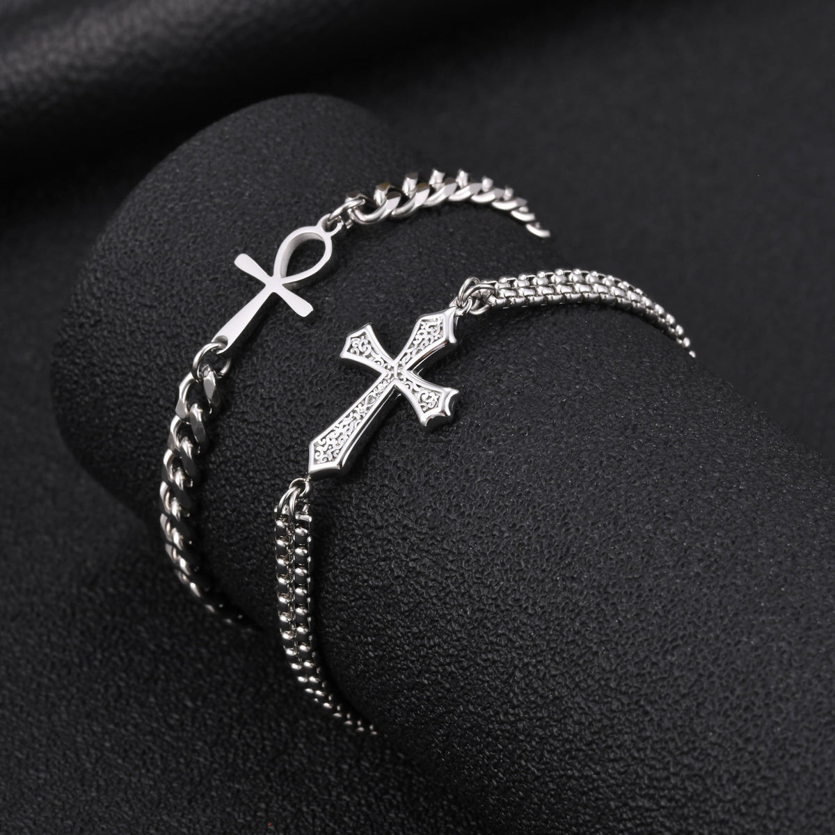Cross Pearl Cuban Chain Stainless Steel Bracelet