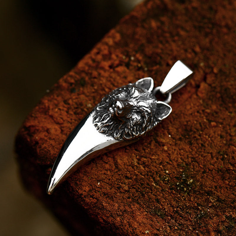 Titanium Steel Retro Wolf Head Pendant for Men - Personalized Stainless Steel Wolf Tooth Accessory