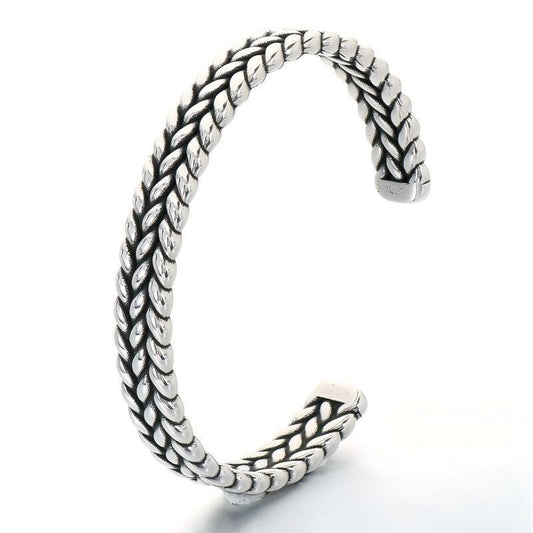 Fish Bone Segmented Texture C-Shaped Bracelet Niche Crescent Scale Serrated Stainless