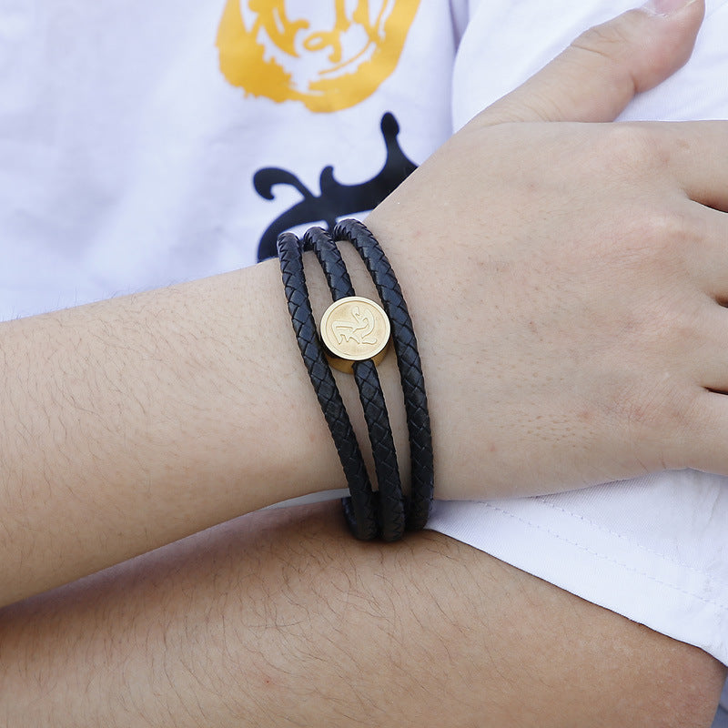 Planderful Men Leather Bracelet Woven Multi Layer Premium