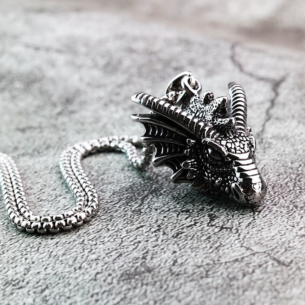 Titanium Steel Jiaolong Pendant Necklace for Men - Punk Jewelry