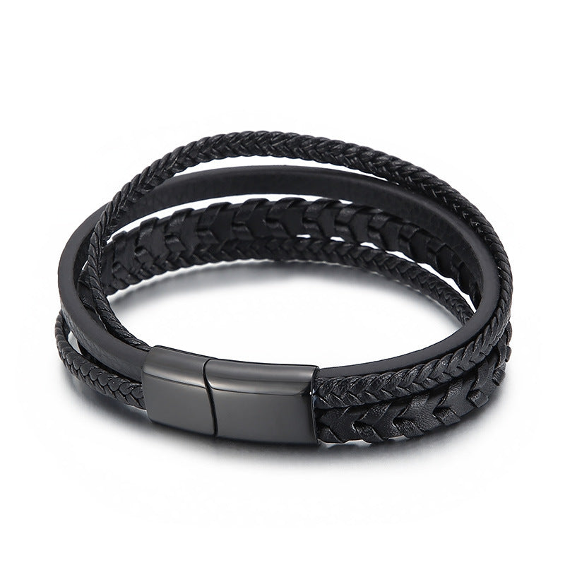 Planderful Mens Leather Braided Bracelet Magnetic Buckle
