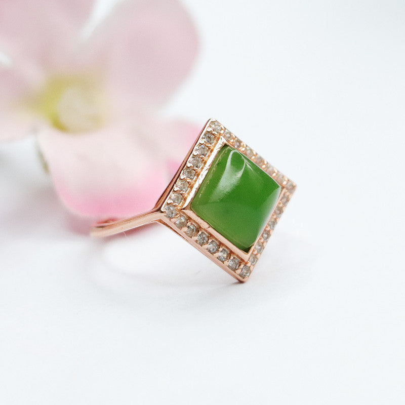 925 Sterling Silver Hetian Jasper Square Ring