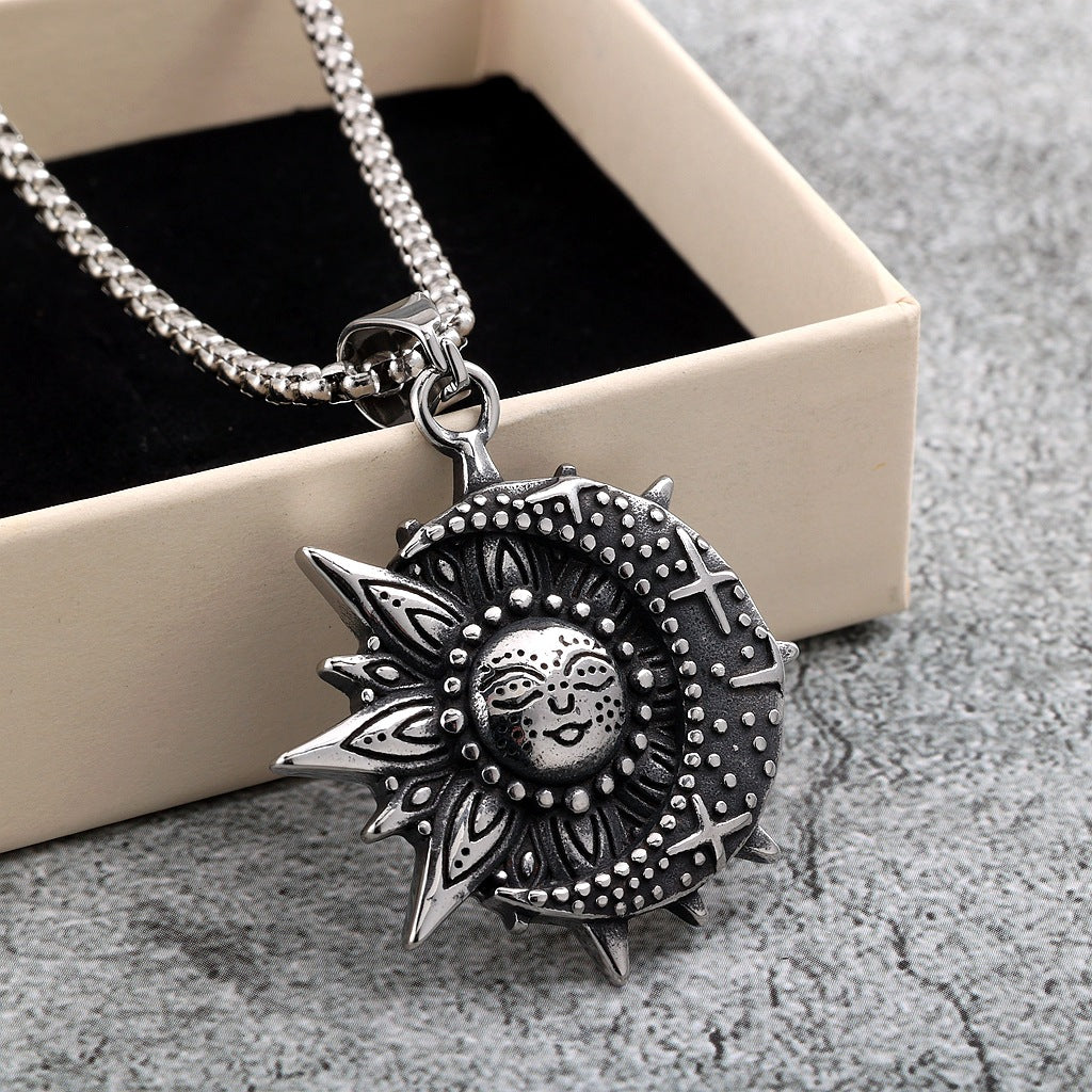 Punk Cross Sun Stainless Steel Pendant Necklace