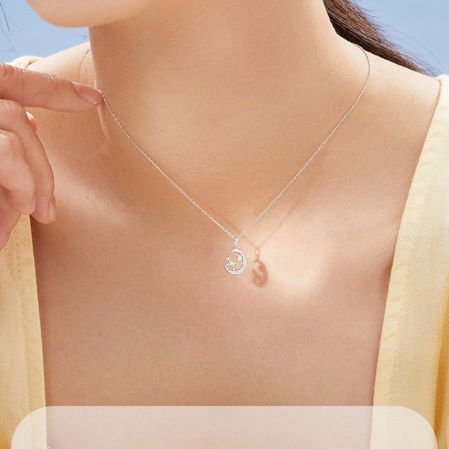 Planderful 925 Sterling Silver Zircon Moon Unicorn Necklace For Women Zodiac Birth Year Gift