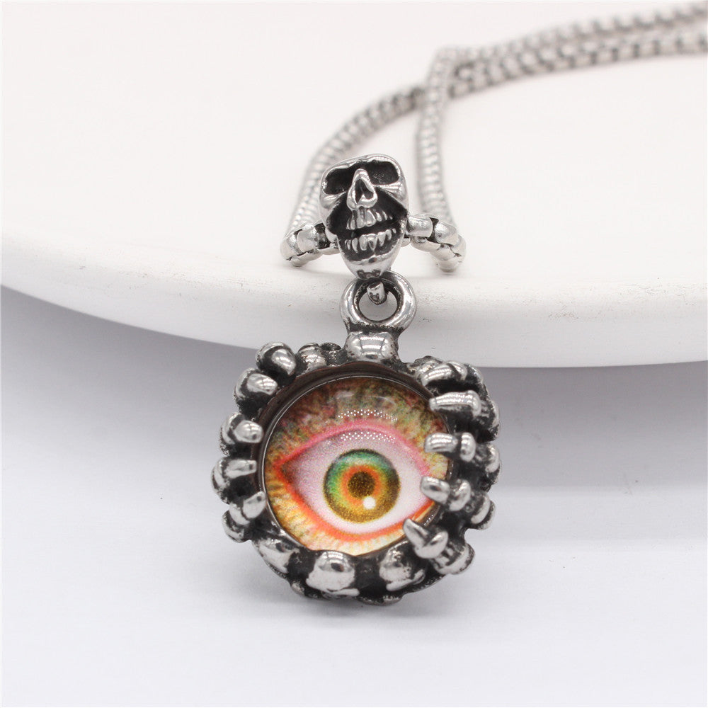 Colored Devil's Eye Titanium Steel Pendant Necklace