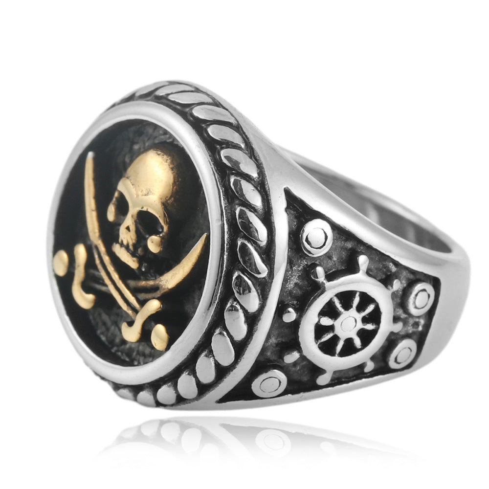 Trendy Men's Titanium Steel Skull Pirate Ring - Retro Personality Design