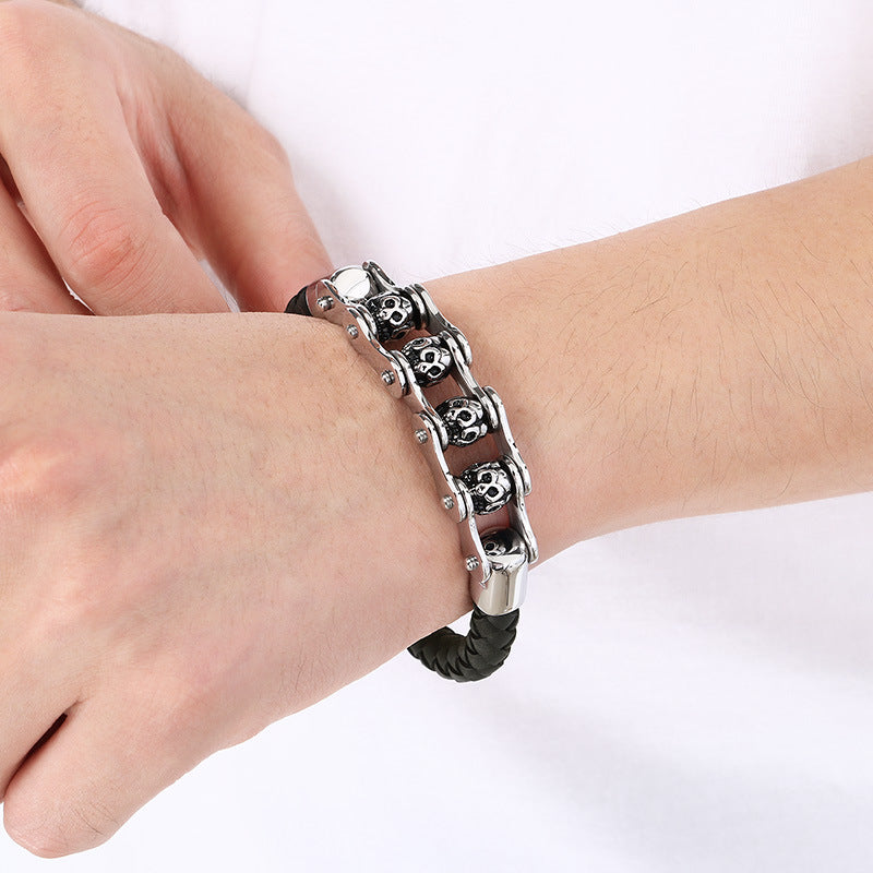 Planderful Retro Skull Leather Bracelet For Men Bold Style