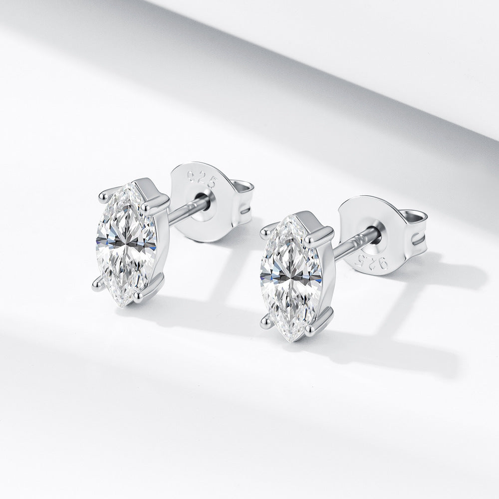 S925 Sterling Silver Horse Eye Zircon Stud Earrings Super Flash Fresh Trend Earrings