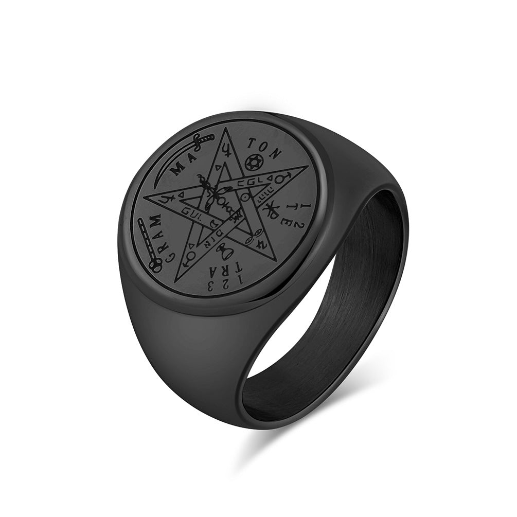 Steel Ring - Statement Geometric Five-Point Star Design For Everyday Mens Jewelry Accessory