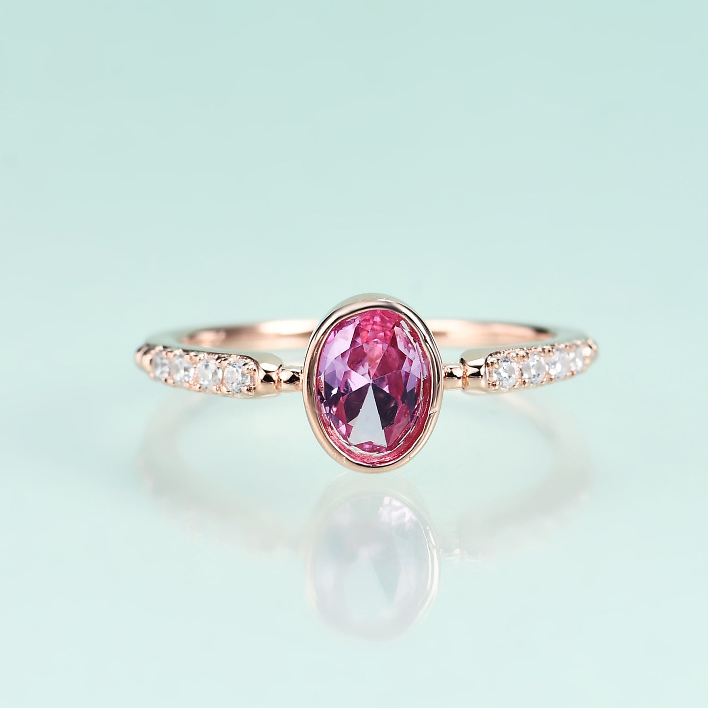 Cathedral Oval Barbie Pink Corundum Silver Ring
