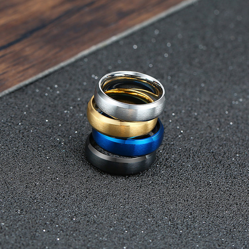 Glossy Ring 6mm Blue Gold Black Titanium Steel Ring Wholesale
