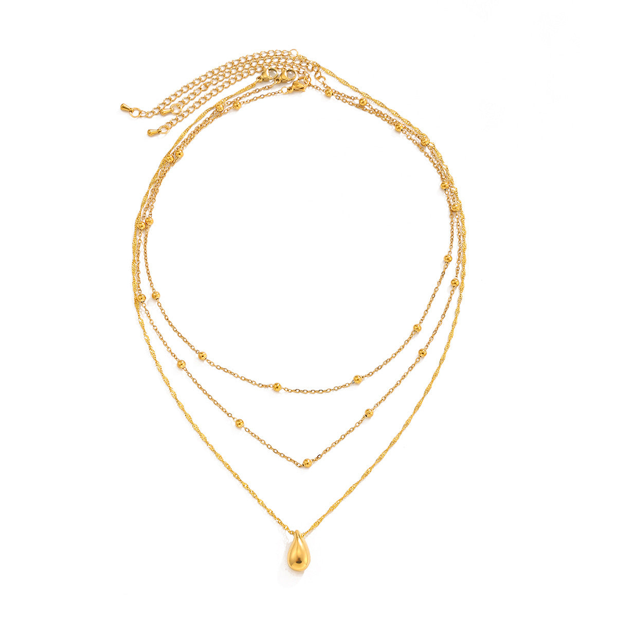 Stainless Steel Thin Cha Stacked With Water Drop Pendants Collarbone Cha Wind Necklace
