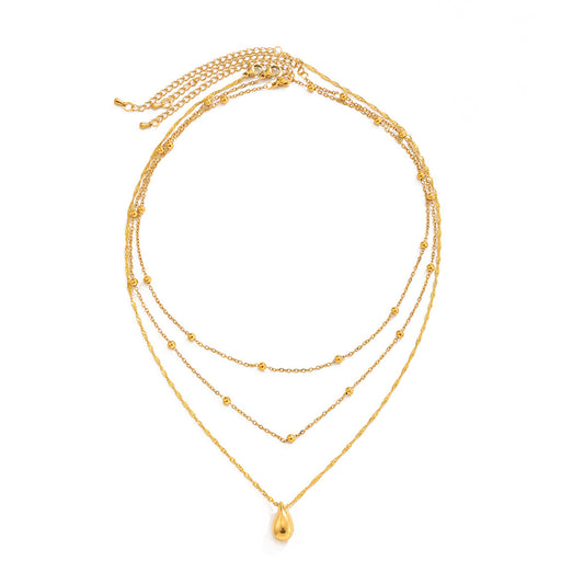 Stainless Steel Thin Cha Stacked With Water Drop Pendants Collarbone Cha Wind Necklace