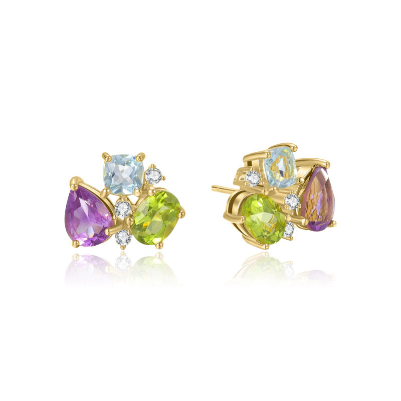 Spring and Summer Natural Fresh Color Gemstone Stud Earrings