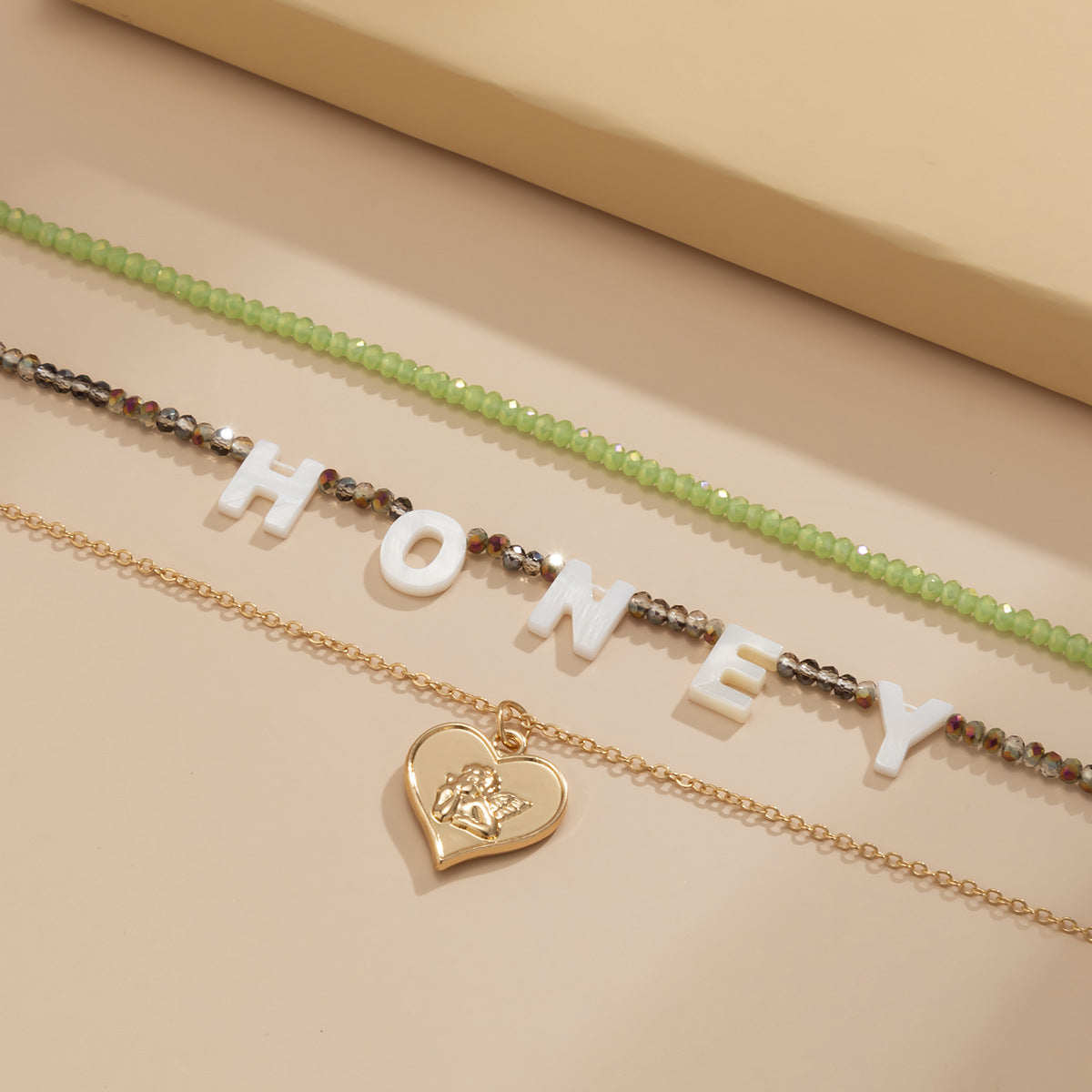Honey Letter Necklace Stacked Portrait Beaded Heart By Planderful Vienna Verve For Women Chic Statement Jewelry