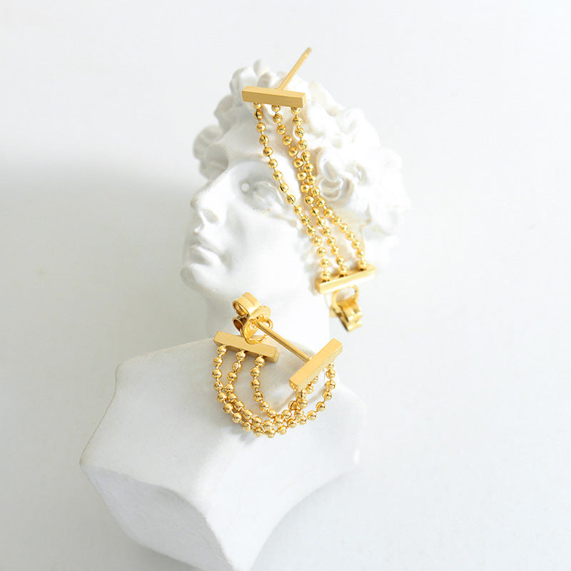 Stylish Three-Layer Bead Tassel Earrings - Fashionable Women's Stud Ear Jewelry