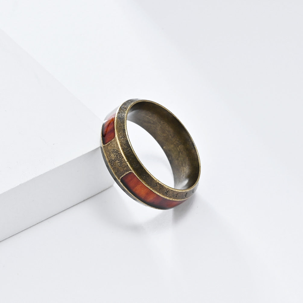 Steel Ring – Vintage Nordic Viking World Tree Men's Ring With Wood Grain Texture And Bold Design