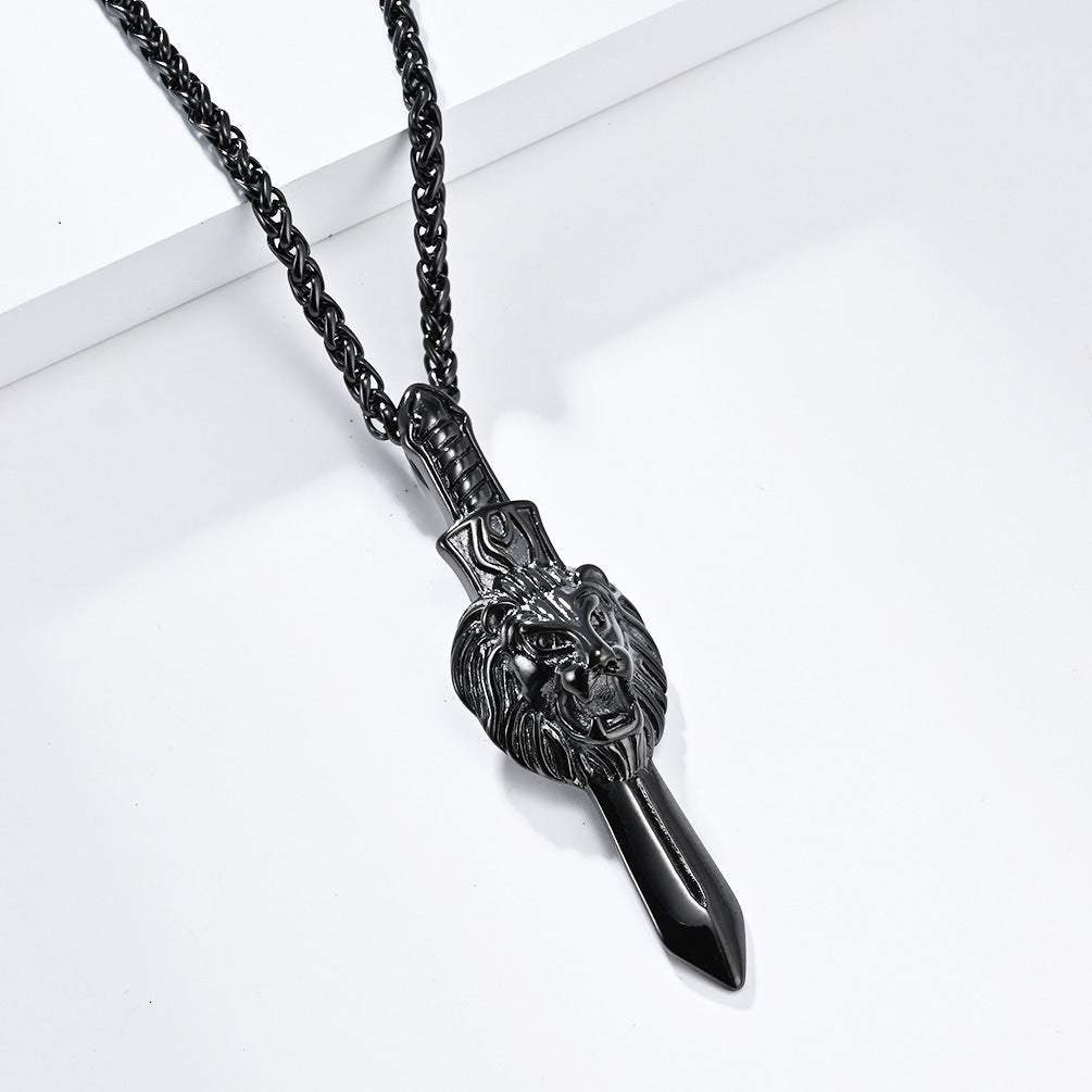 Cross-Border Retro Lion Head Titanium Steel Necklace for Men
