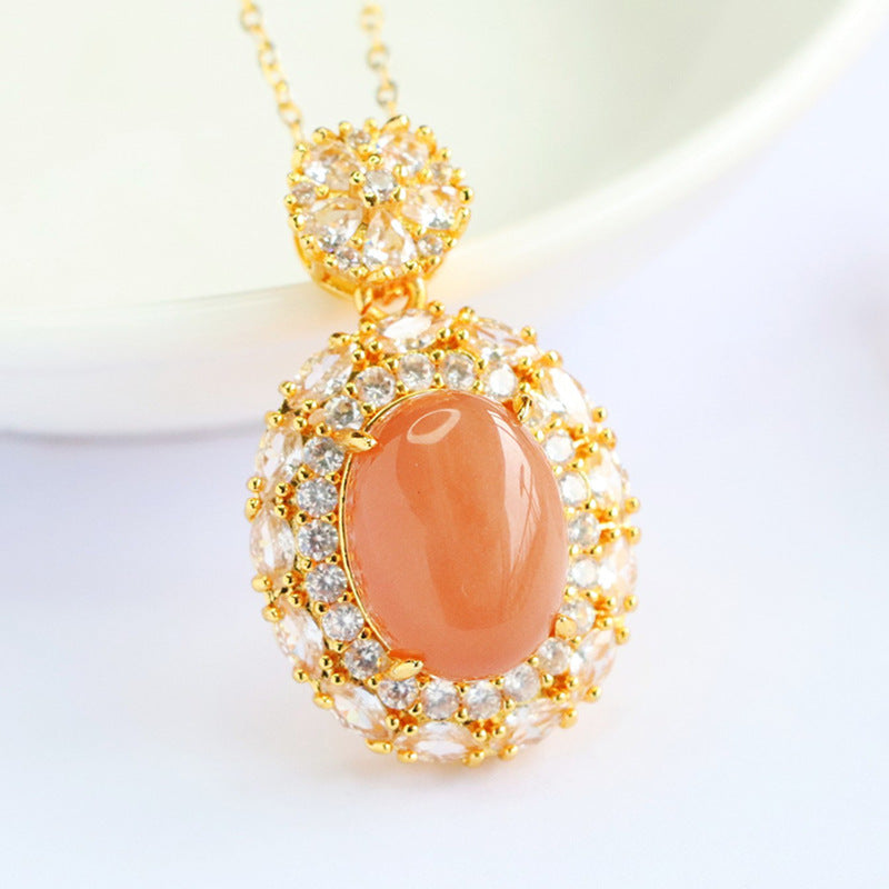 Orange Moonstone Radiant Zircon Pendant — No Chain