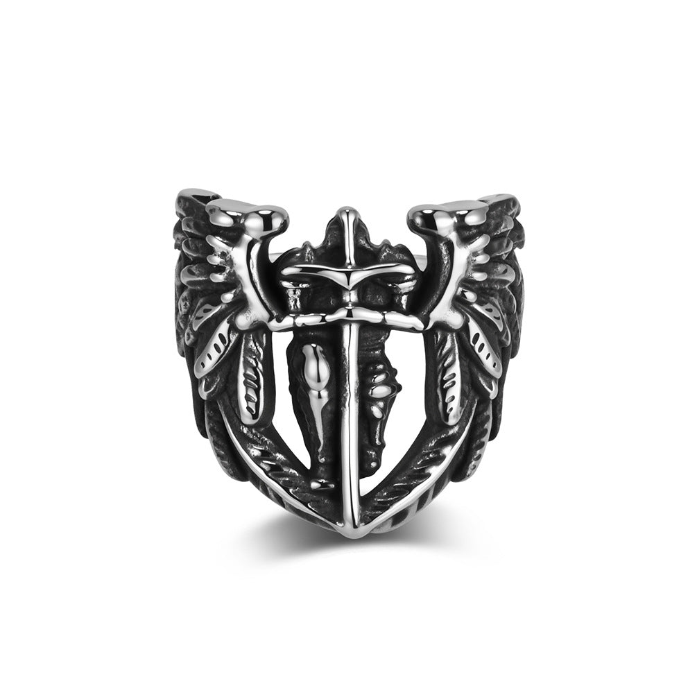 Saint Michael Angel Wings Vintage Stainless Steel Ring