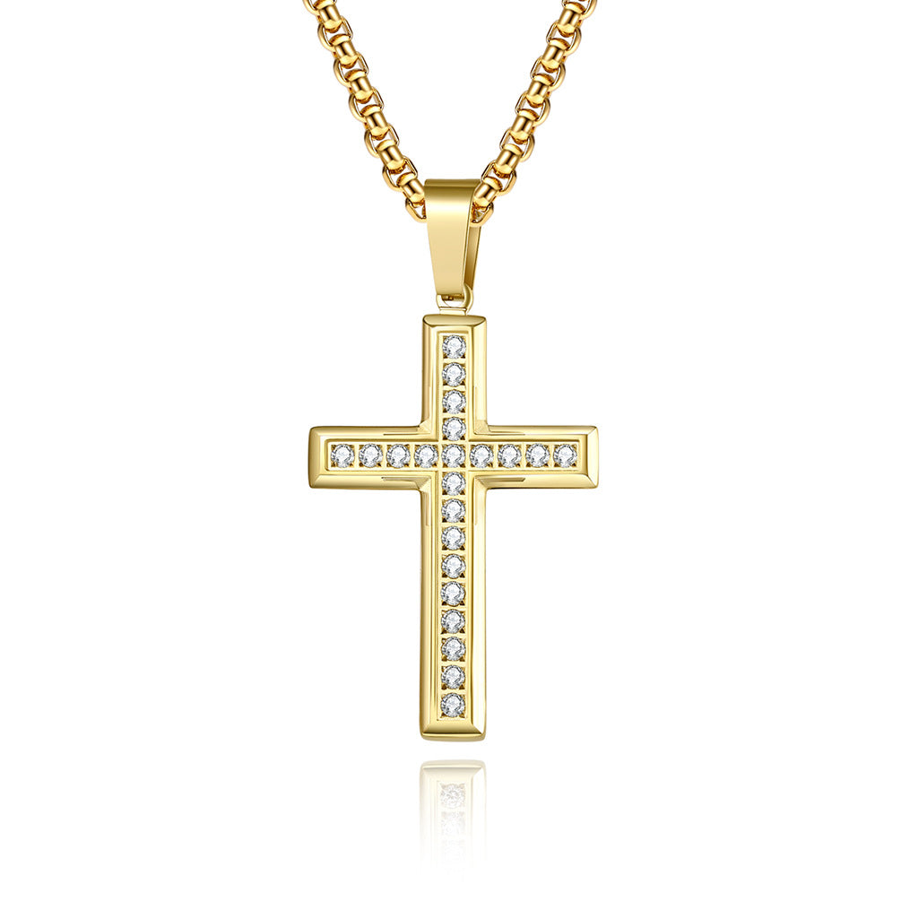 Cross-Border Amazon Titanium Steel Zircon Cross Pendant for Men