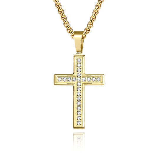 Planderful Zircon Cross Necklace Titanium Steel Unisex Inlaid Sparkle Light Luxury Pendant
