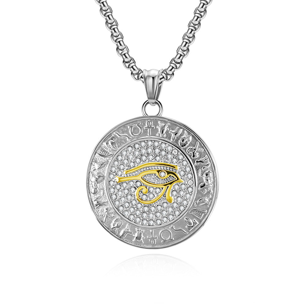 Eye Of Horus Necklace By Planderful Zircon Studded Ankh Symbol Jewelry In Titanium Steel For Hip Hop Fashion Fans