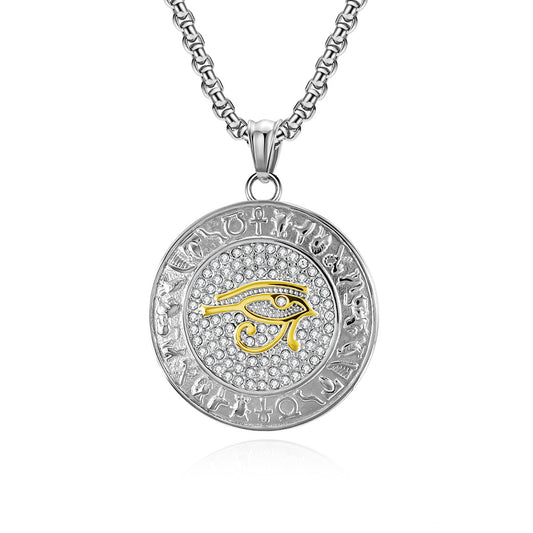 Eye Of Horus Necklace By Planderful Zircon Studded Ankh Symbol Jewelry In Titanium Steel For Hip Hop Fashion Fans