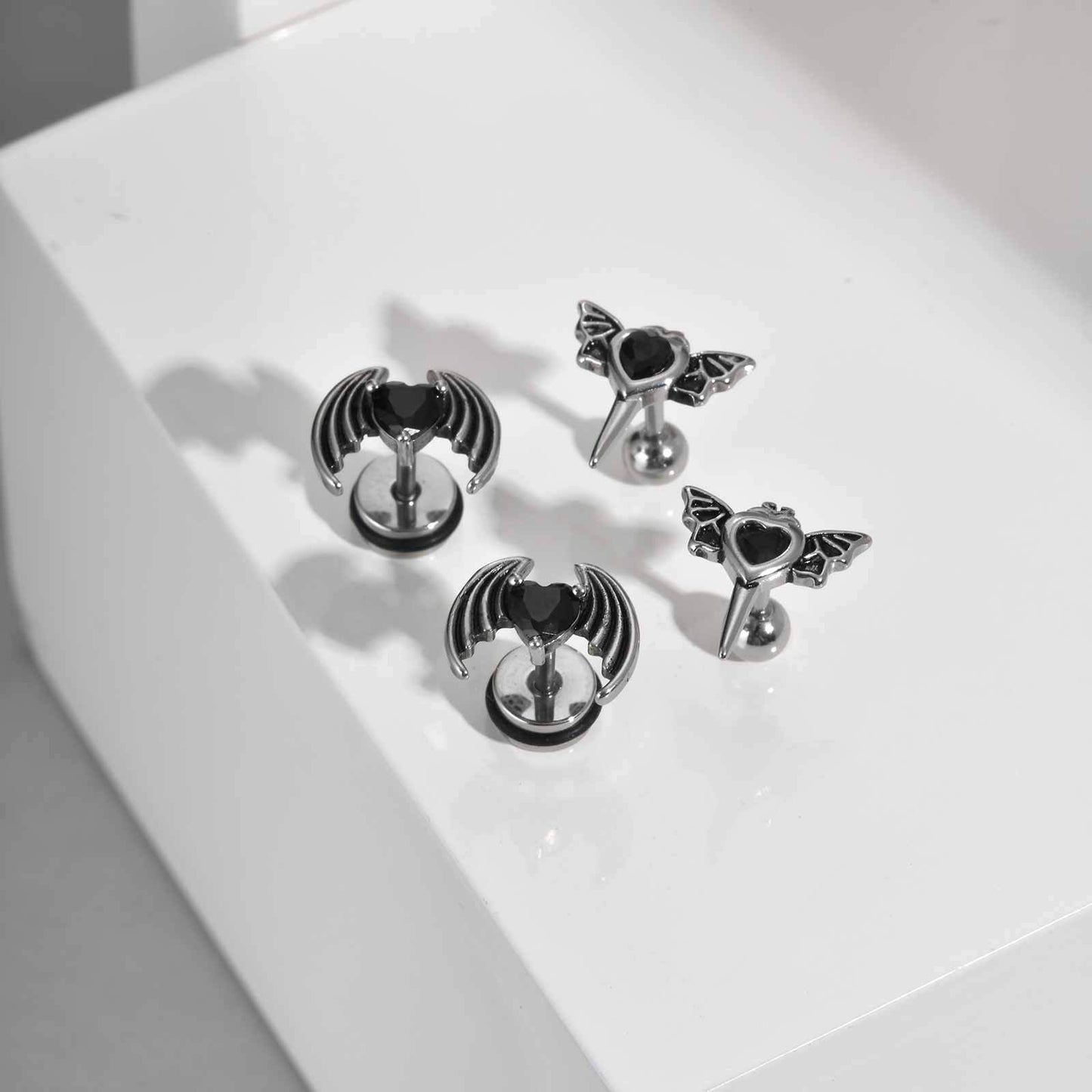 Planderful Heart Wing Stud Earrings Unisex Stainless Steel