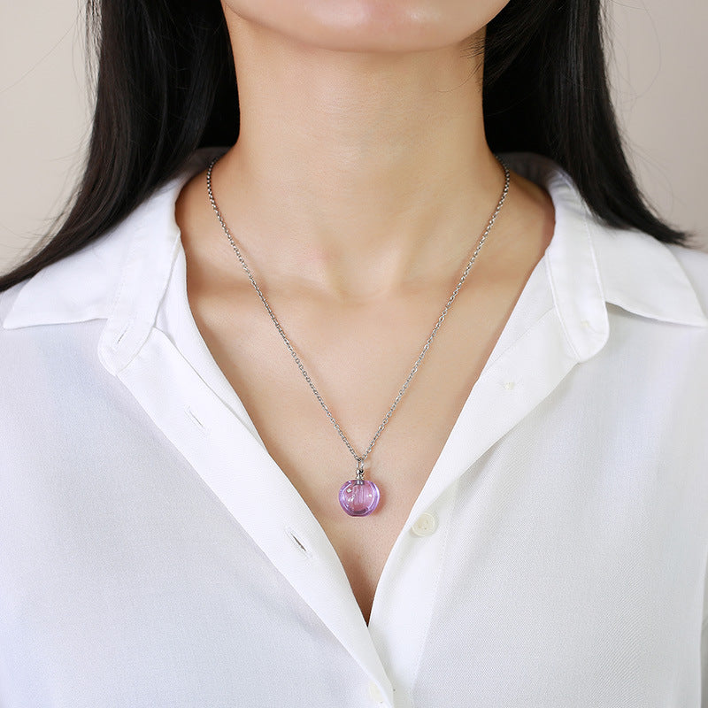 Stainless Steel Green Pink Glass Apple Urn Perfume Pendant Necklace