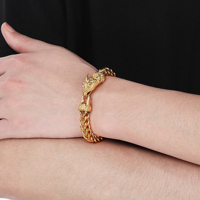 Planderful Zodiac Dragon Titanium Steel Mens Bracelet