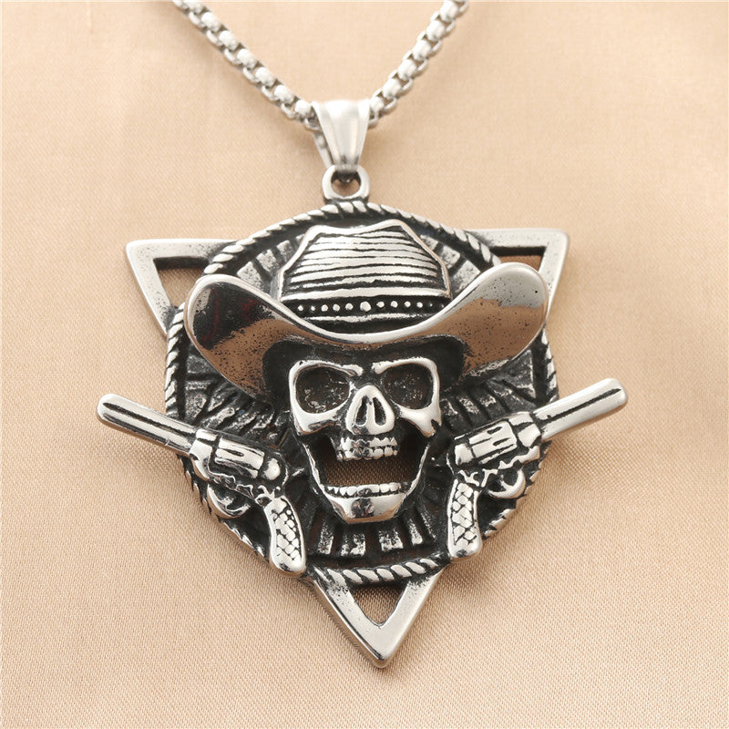 Personalized Punk Skull Pendant Necklace in Titanium Steel for Men - Retro Trendy Design
