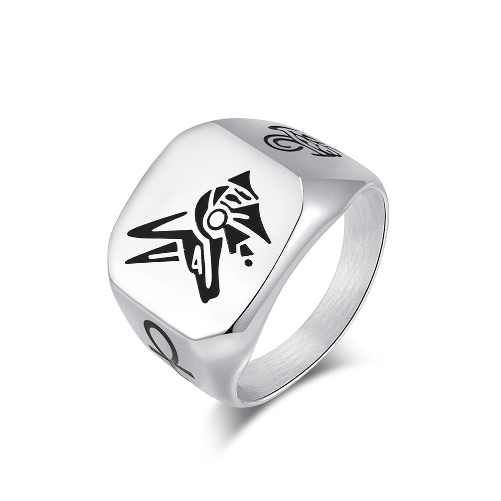 Cross-border Vintage Anubis Guardian Titanium Steel Ring Ancient Egyp ...