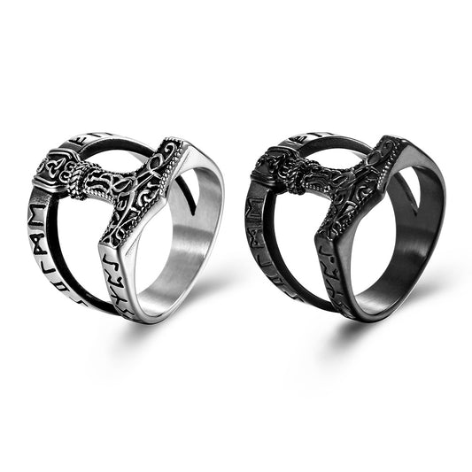 Planderful Thors Hammer Ring For Men Viking Nordic Titanium Steel Triangle Knot Wrench Inspired Jewelry Size 8 12 Bold