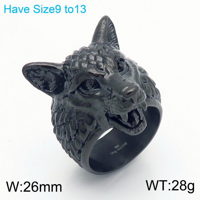 E-Commerce Popular Animal Jewelry, Punk Style Old Viking Wolf Head Stainless Steel Men's Ring