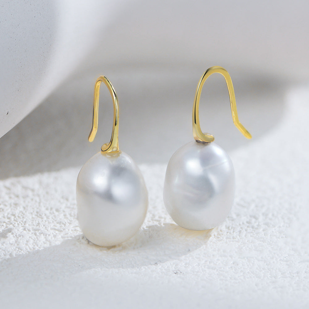 Planderful S925 Sterling Silver Baroque Pearl Earrings for Women Elegant Irregular Natural Pearl Ear Hook Jewelry
