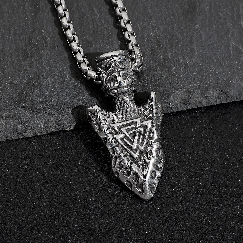 Planderful Nordic Viking Triangle Rune Spear Pendant Necklace Durable Stainless Steel For Men Hip Hop Punk Fashion