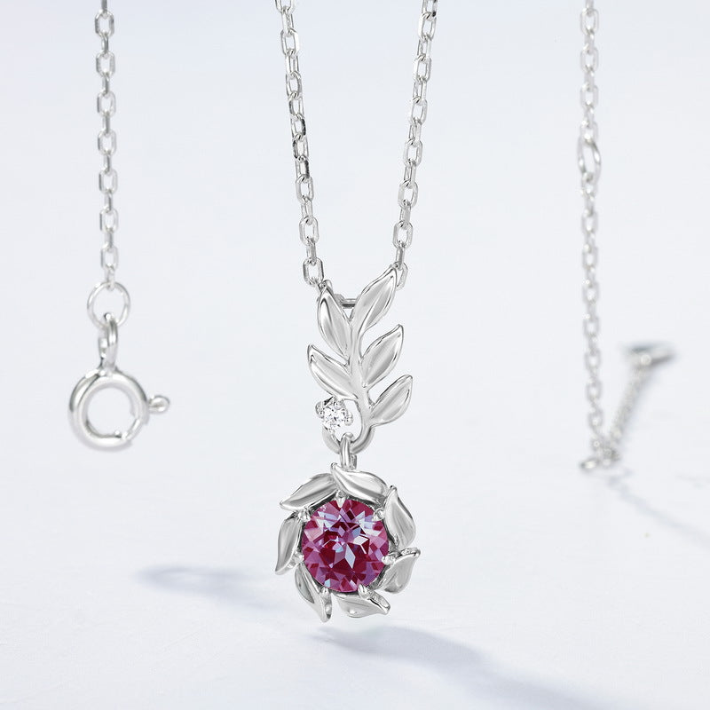 S925 Sterling Silver Lab-Grown Alexandrite Flower Necklace