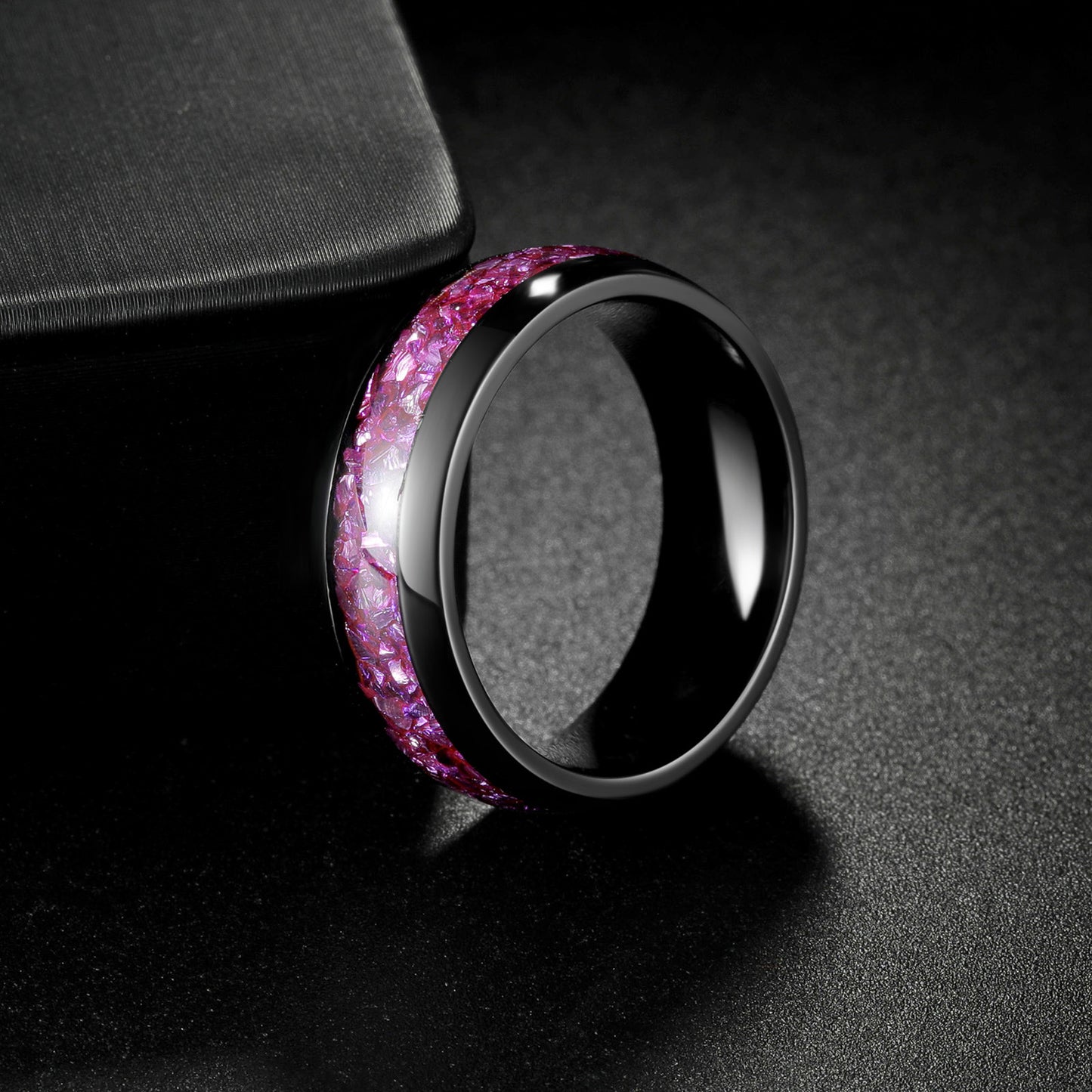 Planderful Amethyst Mens Ring Titanium Steel Wedding Band