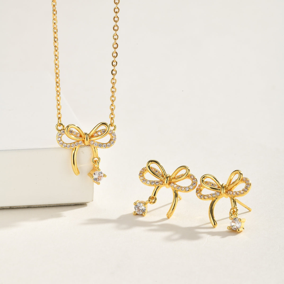 Necklace Women's Zircon Butterfly Stud Earrings Necklace Two-Piece Set – Copper Gift Set