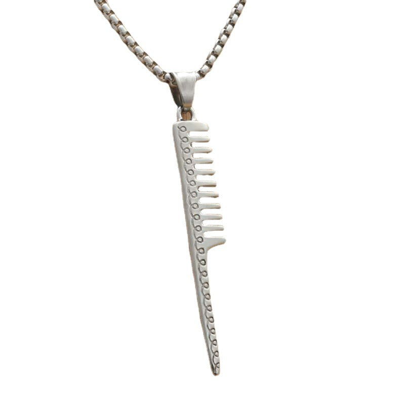Titanium Steel Punk Comb Pendant Necklace for Trendy Men and Women