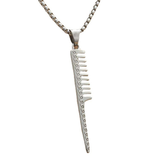 Titanium Steel Punk Comb Pendant Necklace for Trendy Men and Women