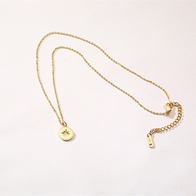 Stainless Steel Hollowed Out Star Round Pendant Necklace for Women