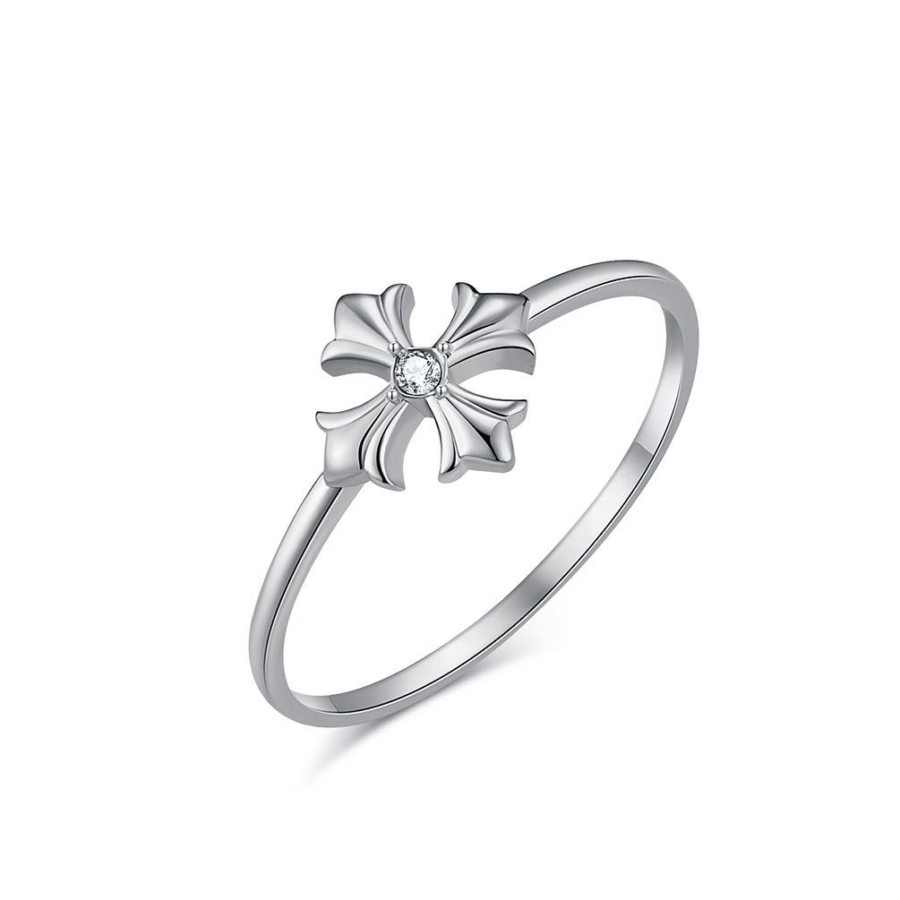 Planderful Everyday Genie Cross Flower Stainless Steel Ring For Women Lightweight Luxury Fashion Jewelry
