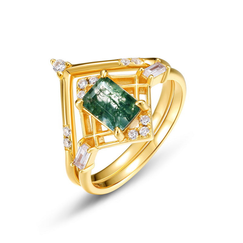 S925 Sterling Silver Moss Agate Stacking Ring