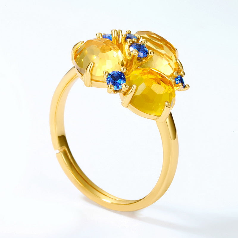 S925 Sterling Silver Gold-Plated Amethyst & Citrine Geometric Ring