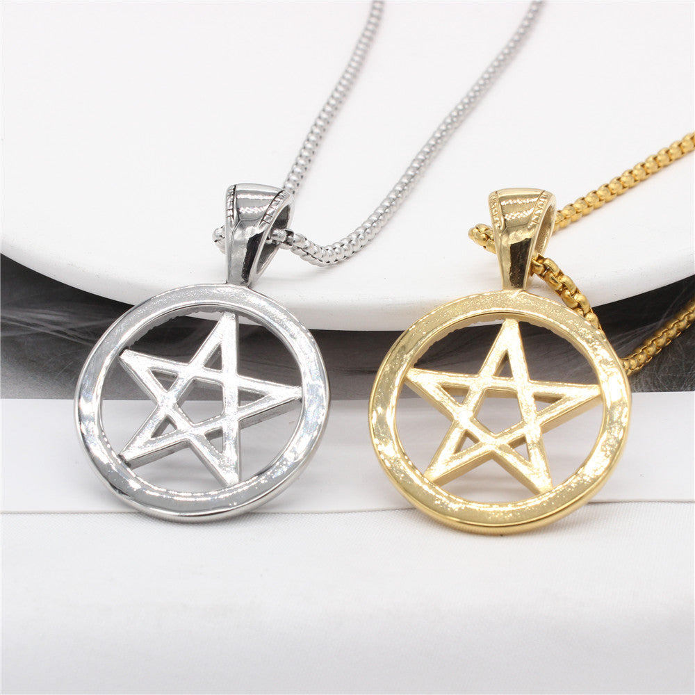 Planderful Titanium Steel Pentagram Pendant For Men Unisex Iconic Street Style Protection Symbol Jewelry