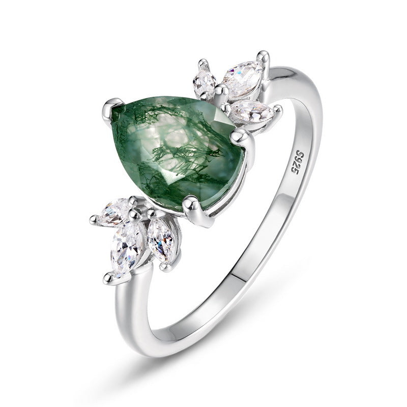 Planderful Jewelry Sterling Silver Ring With Aquatic Agate And Green Moss Zircon Accent